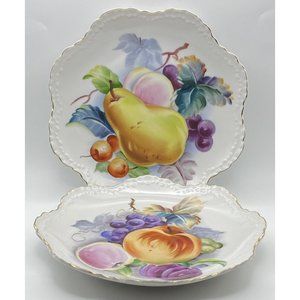 Lefton Wall Hanging Decorative Plates Hand Painted Fruit Pear Plum Grapes